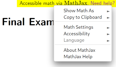 Screenshot of the MathJax menu opened on one of our pages